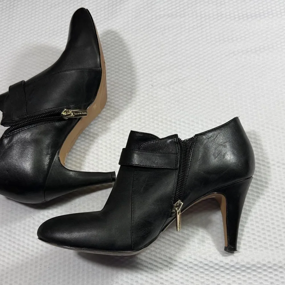 Vince Camuto Black Ankle Heel Booties with Gold Buckle Size 7